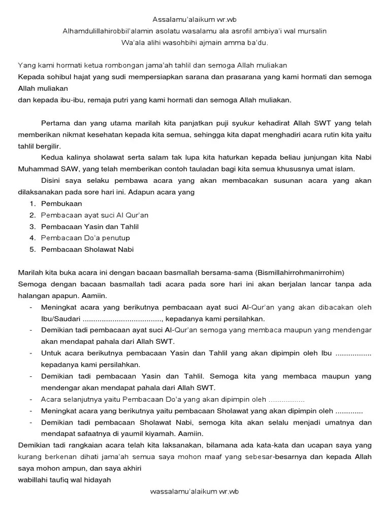 Contoh Pembawa Acara Yasin Tahlil Terbaru | contohtekspembawaacara