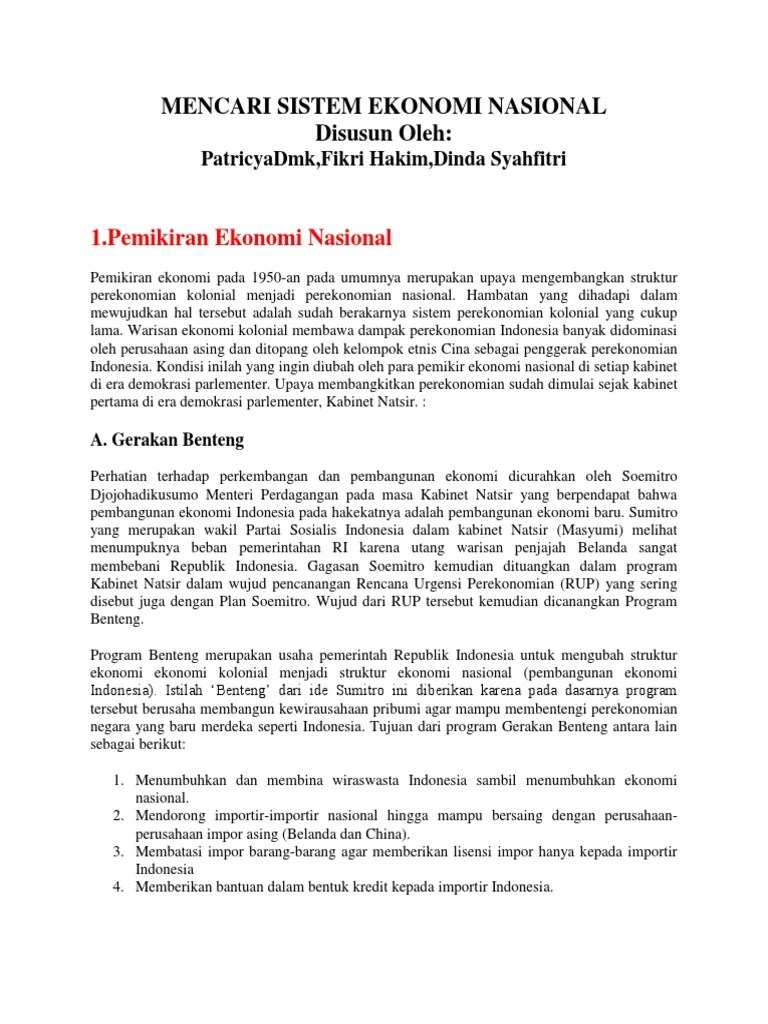 Tujuan Dilaksanakan Program Sistem Ekonomi Gerakan Benteng – Nasi