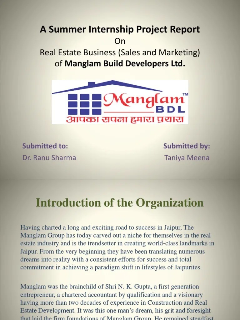 A Summer Internship Project Report On Real Estate Business (Sales and