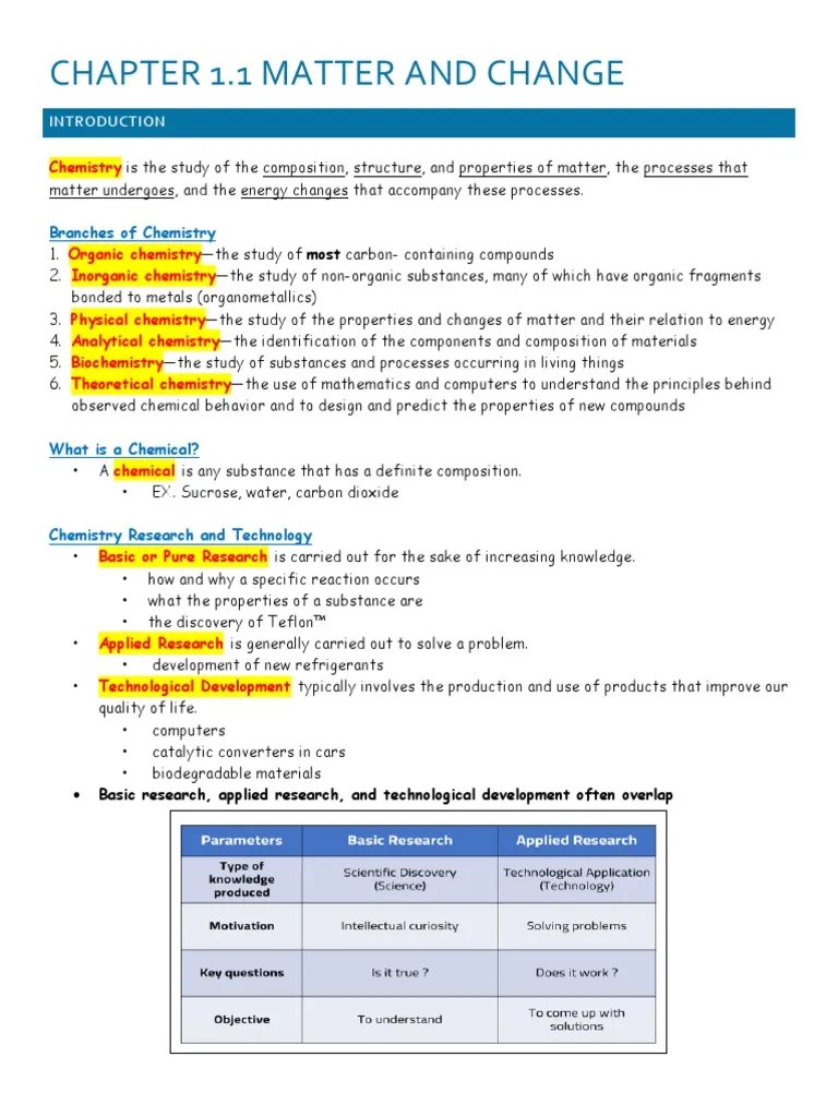 Chapter 1.1 Matter and Change | PDF