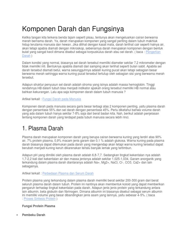 Komponen Darah Dan Fungsinya | PDF