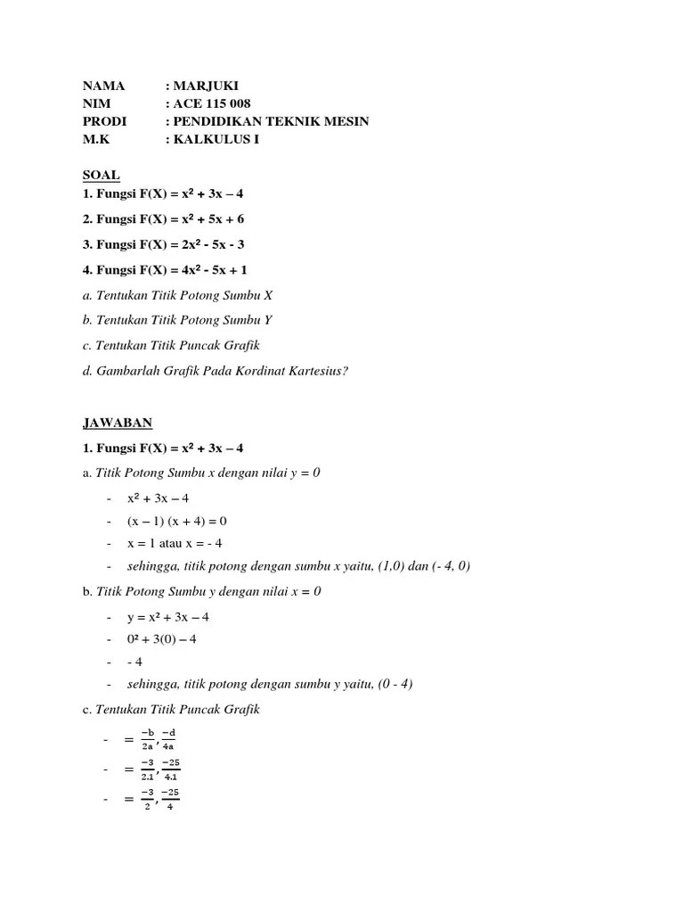 Contoh Soal Serta Jawaban Kalkulus Fungsi Grafik | PDF