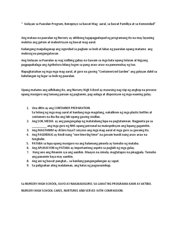 Gulayan Sa Paaralan Program PDF