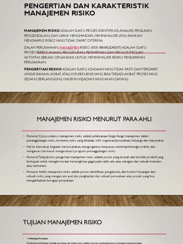 Pengertian Dan Karakteristik Manajemen Risiko | PDF