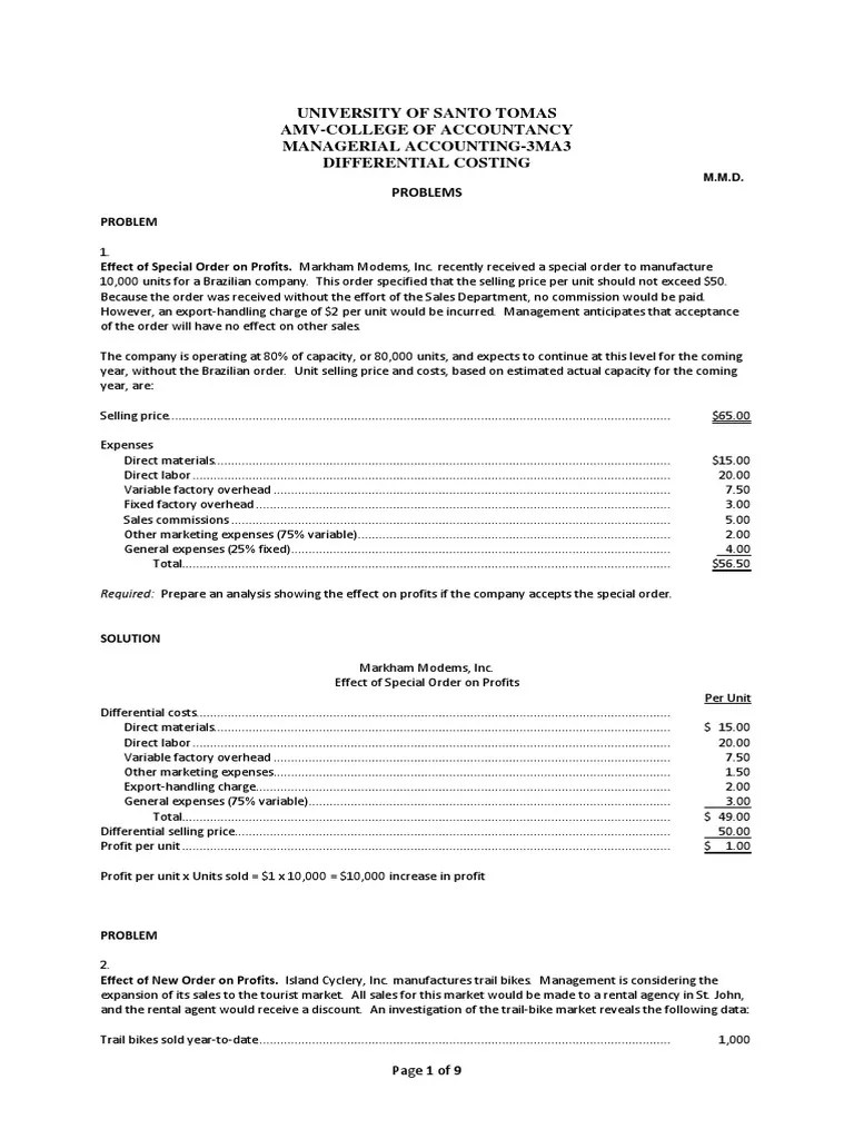 Differential Costing Part II PDF Sales Cost
