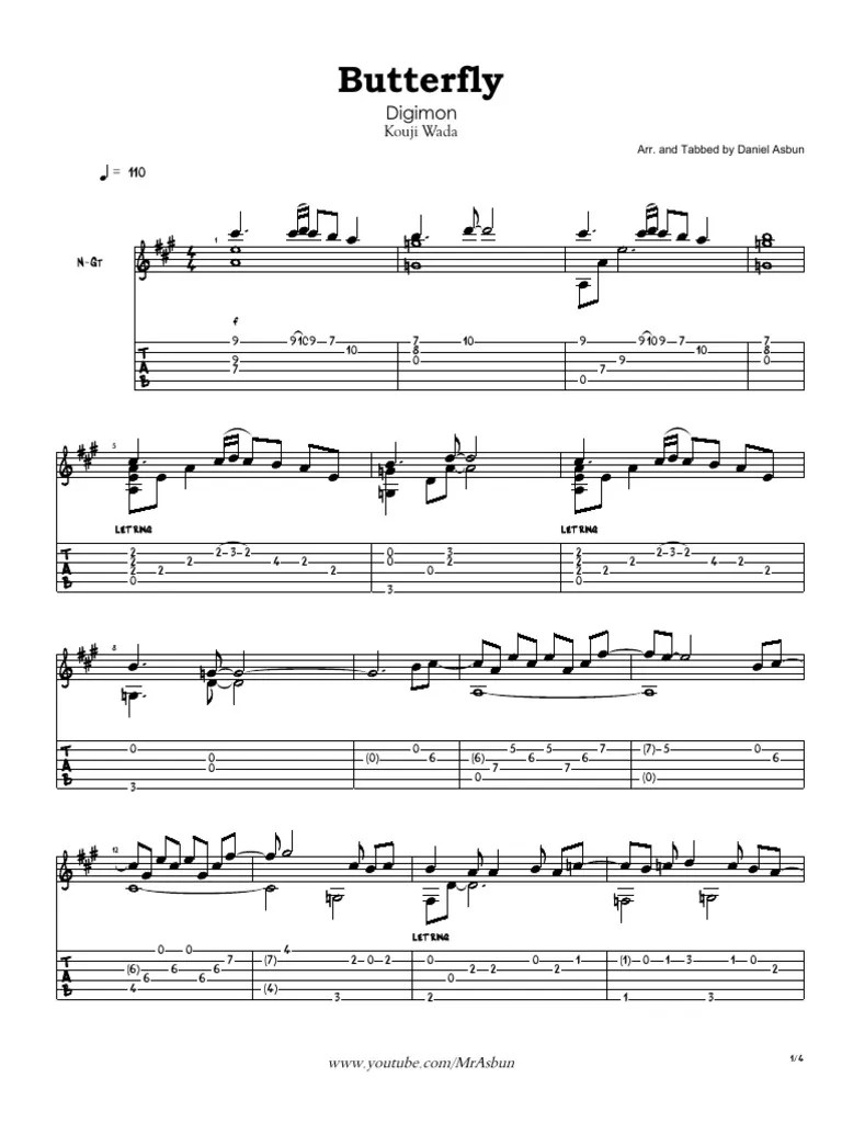 Digimon Butterfly Acoustic Guitar Tab PDF Musicians Works