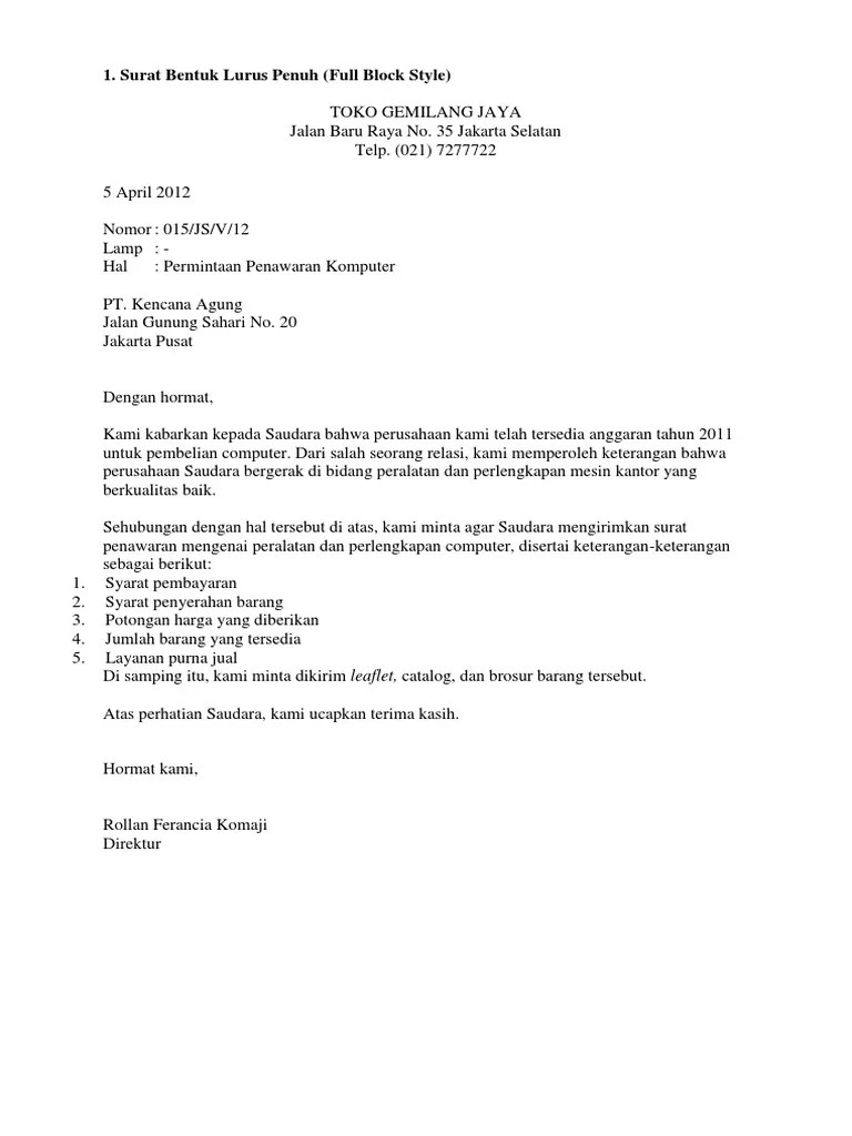 Bentuk Surat Lurus Penuh | PDF