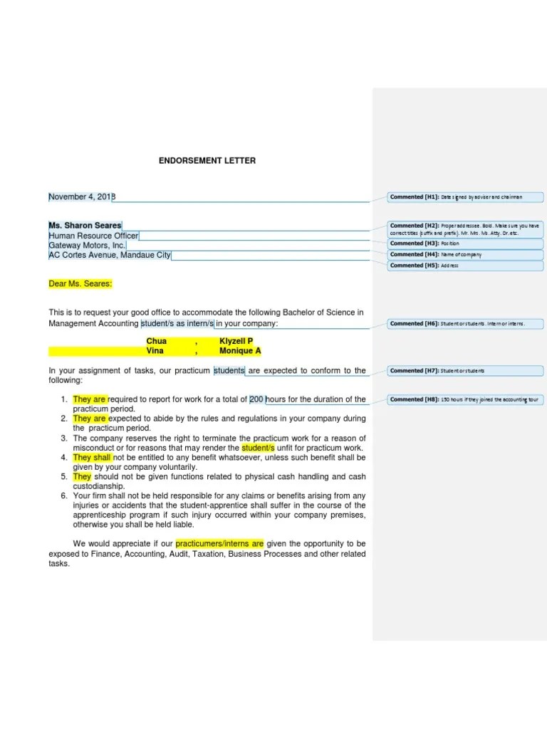 Endorsement Letter Correct Titles (Suffix and Prefix) Mr. Mrs. Ms