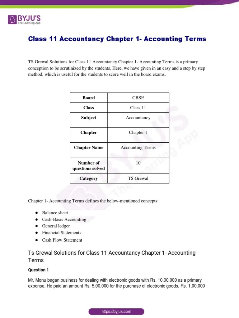 Ts Grewal Class 11 Accountancy Chapter 1 PDF Debits And Credits