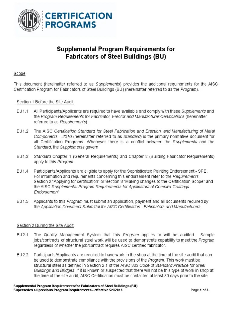 Requirements for Steel Building Fabricators Seeking AISC Certification