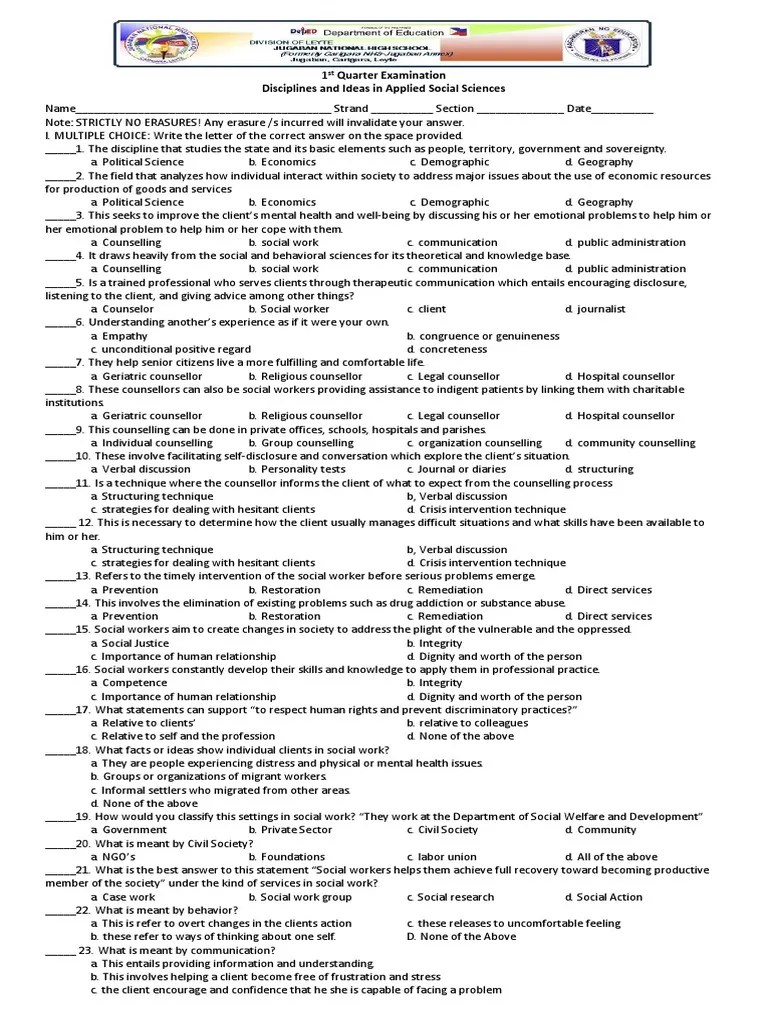 Exam in Discipline and Ideas Applied Social Sciences PDF Social