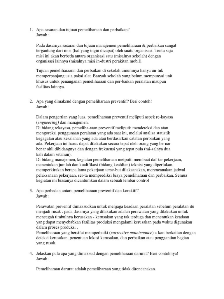 Pemeliharaan &amp; Perbaikan | PDF