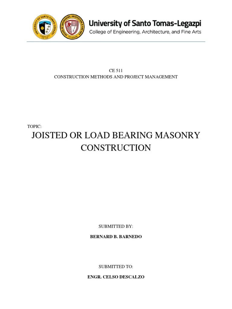 Joisted or Load Bearing Masonry Construction PDF Masonry Wall