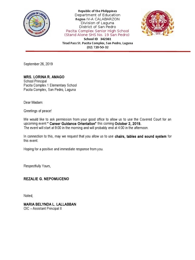 Letter Venue Reservation PDF Schools