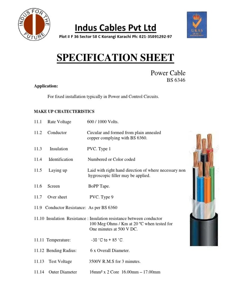 Specification Sheet Indus Cables PVT LTD PDF