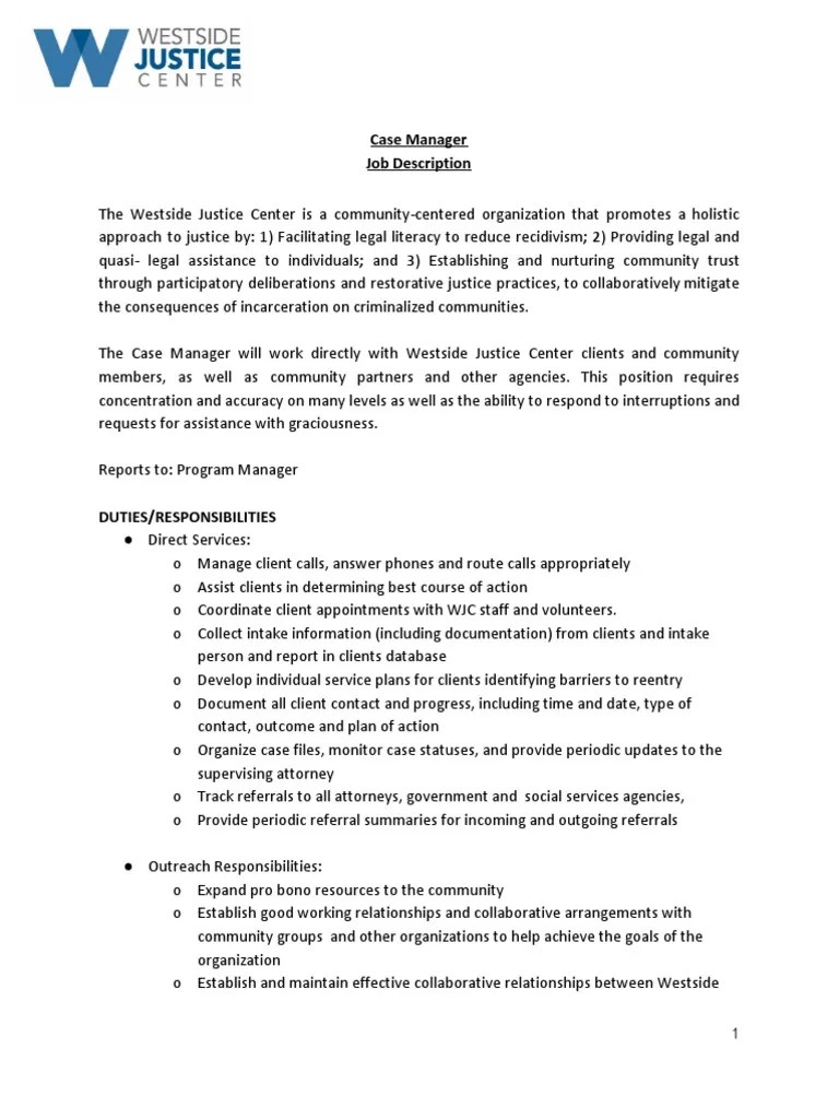 Case Manager Job Description Employment Psychology & Cognitive Science