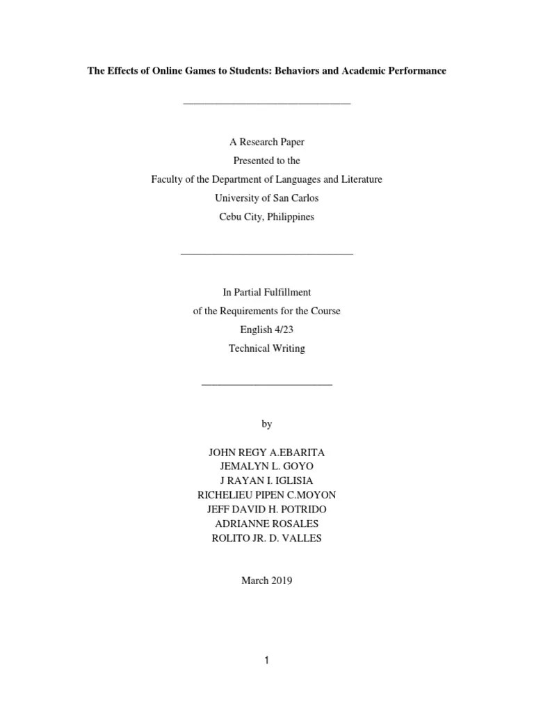 The Effects of Online Games To Students Behaviors and Academic