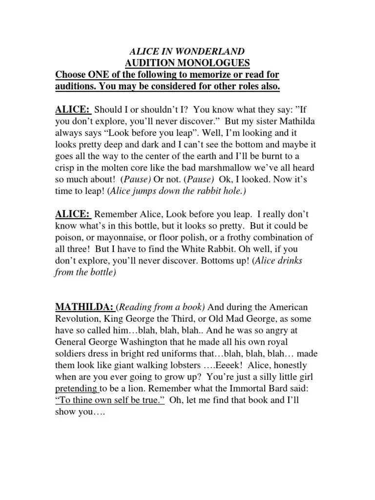Alice in Wonderland Monologue Sample Literary Motifs English