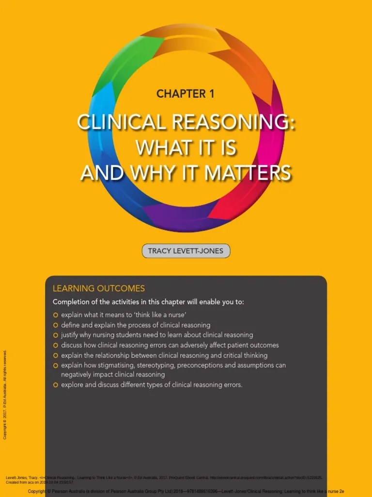 Clinical Reasoning Learning To Think Like A Nurse - (Chapter 1 Clinical