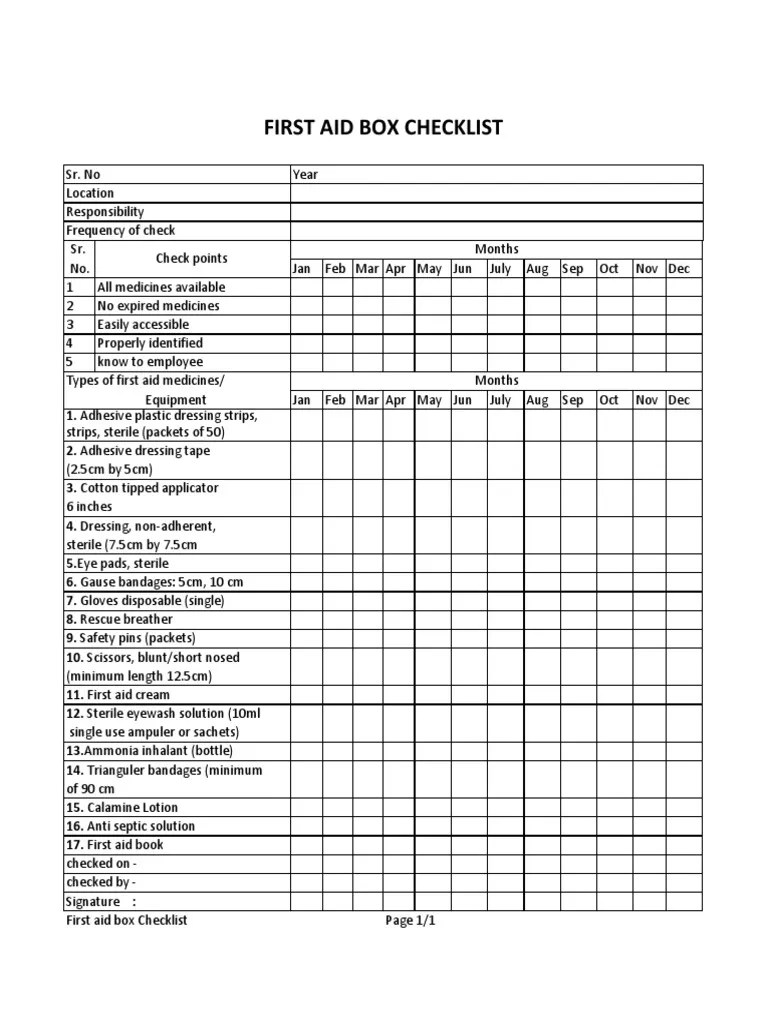 First Aid Box Checklist2 PDF