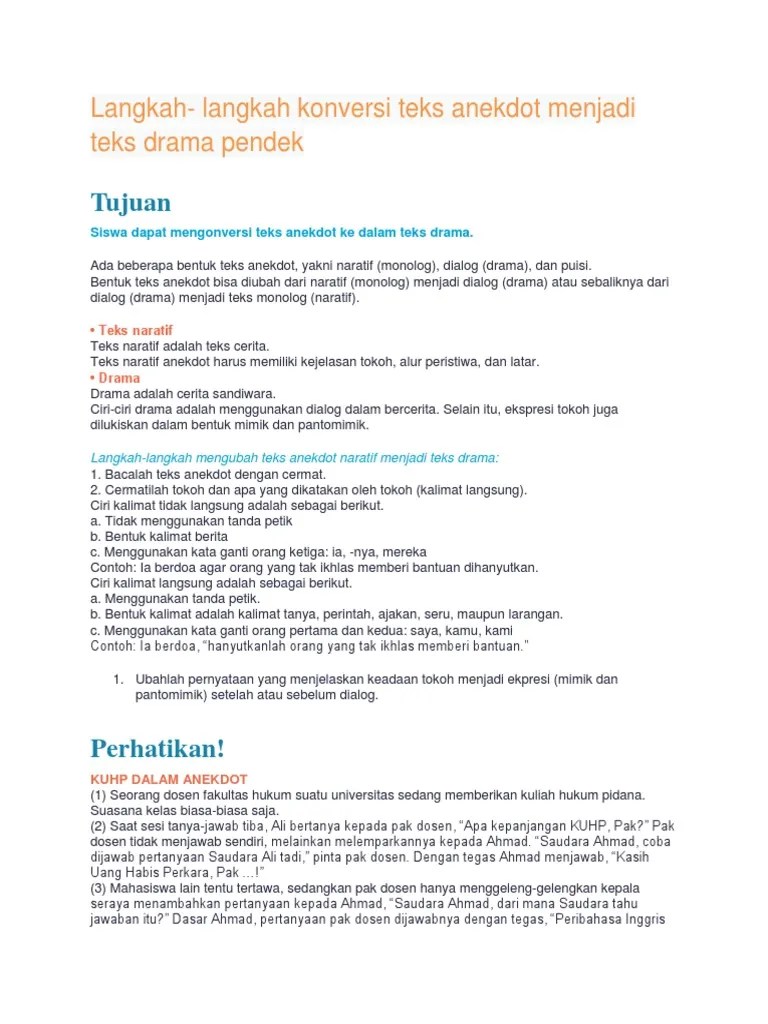 Langkah - Langkah Konversi Teks Anekdot Menjadi Teks Drama Pendek | PDF