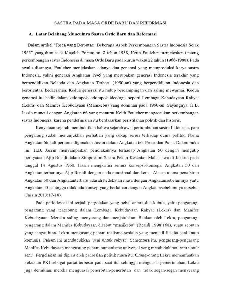 Sastra Pada Masa Orde Baru Dan Reformasi | PDF