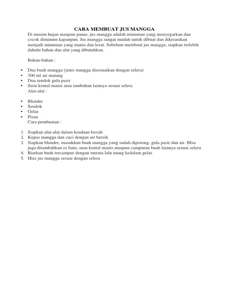 CARA MEMBUAT JUS MANGGA (Teks Prosedur Kompleks Inggit) | PDF
