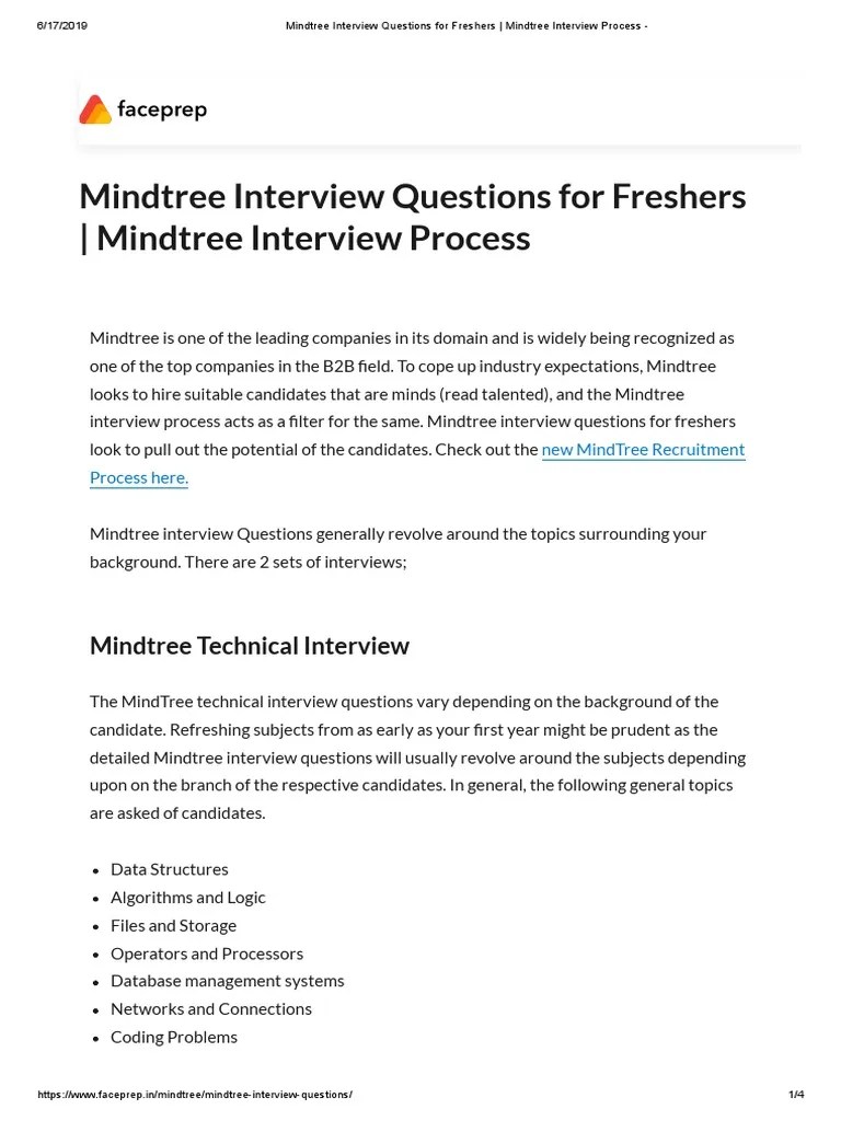 Mindtree Interview Questions For Freshers Mindtree Interview Process PDF Question Interview