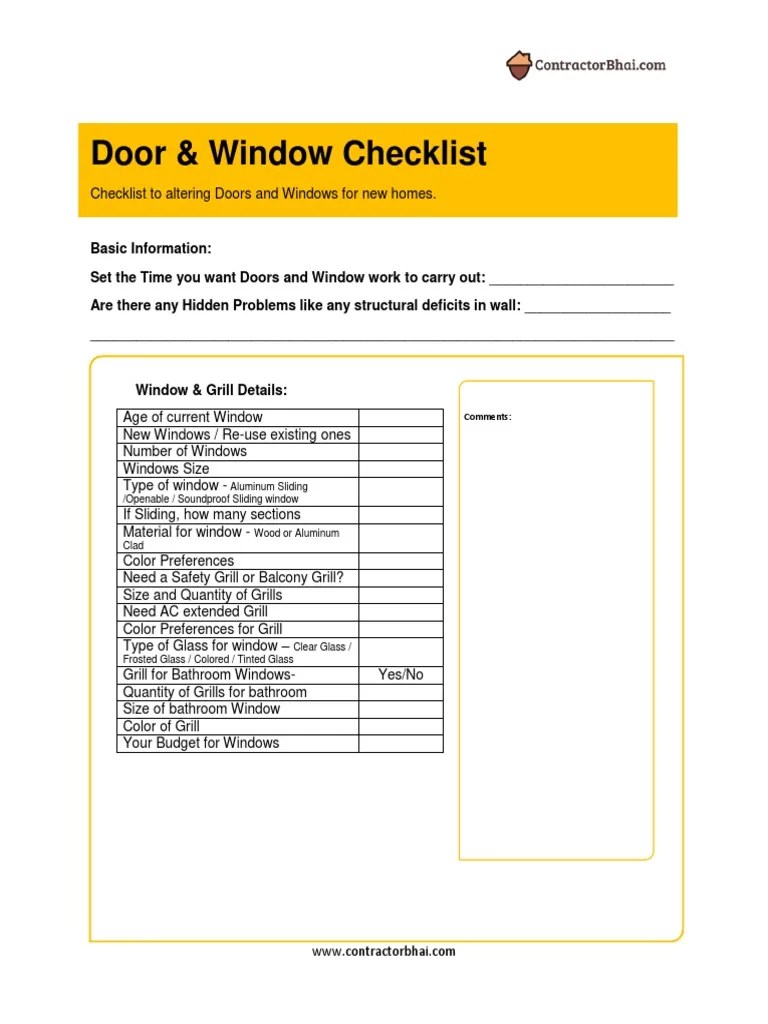 Check List For Doors and Windows PDF