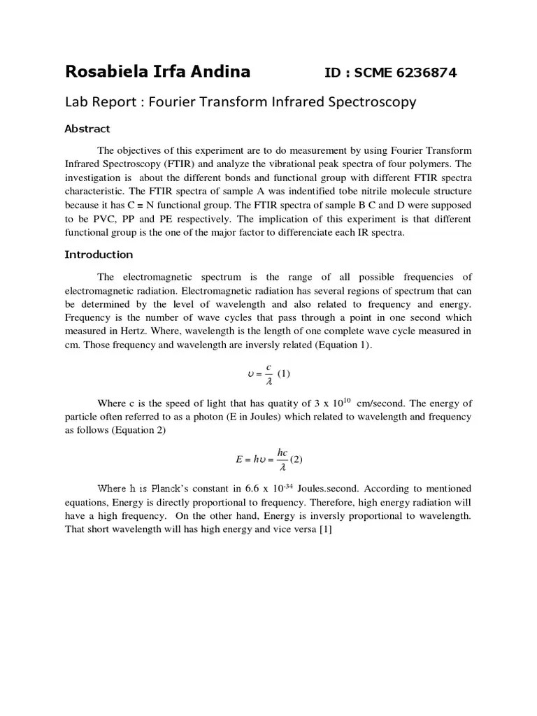 Ftir Lab Report PDF Infrared Spectroscopy Spectrum