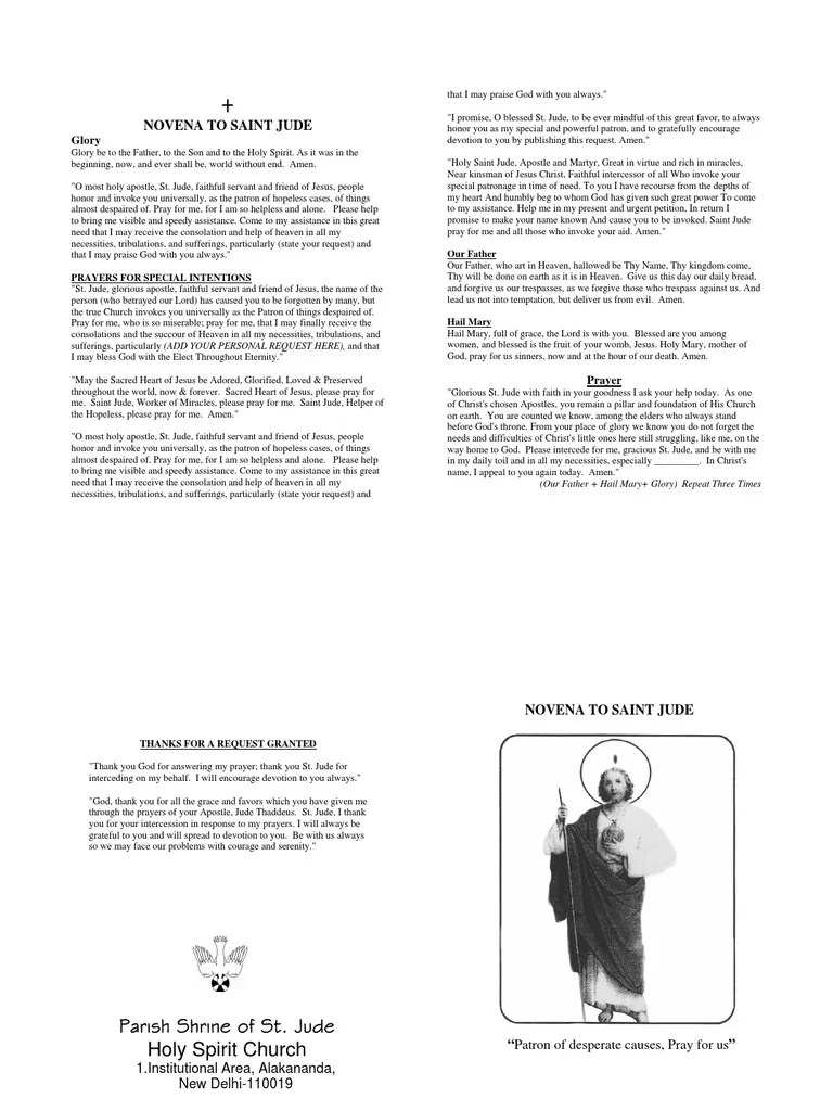 Novena ST Jude English Lord's Prayer Intercession