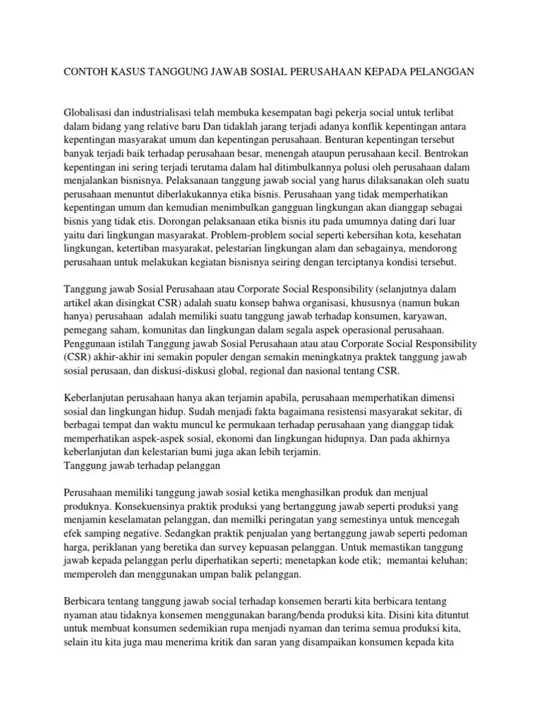 Contoh Kasus Tanggung Jawab Sosial Perusahaan Kepada Pelanggan | PDF