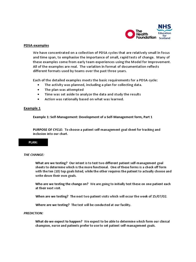 PDSA Examples Plan PDF Nursing Patient