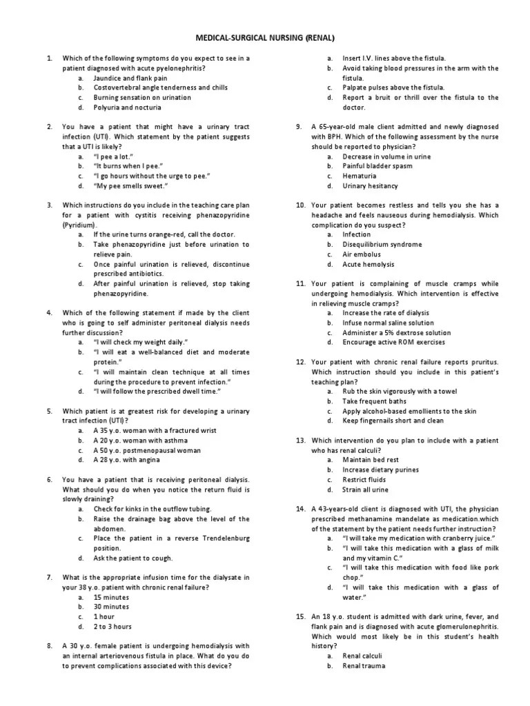 RENAL exam question.docx Urinary Tract Infection Hemodialysis