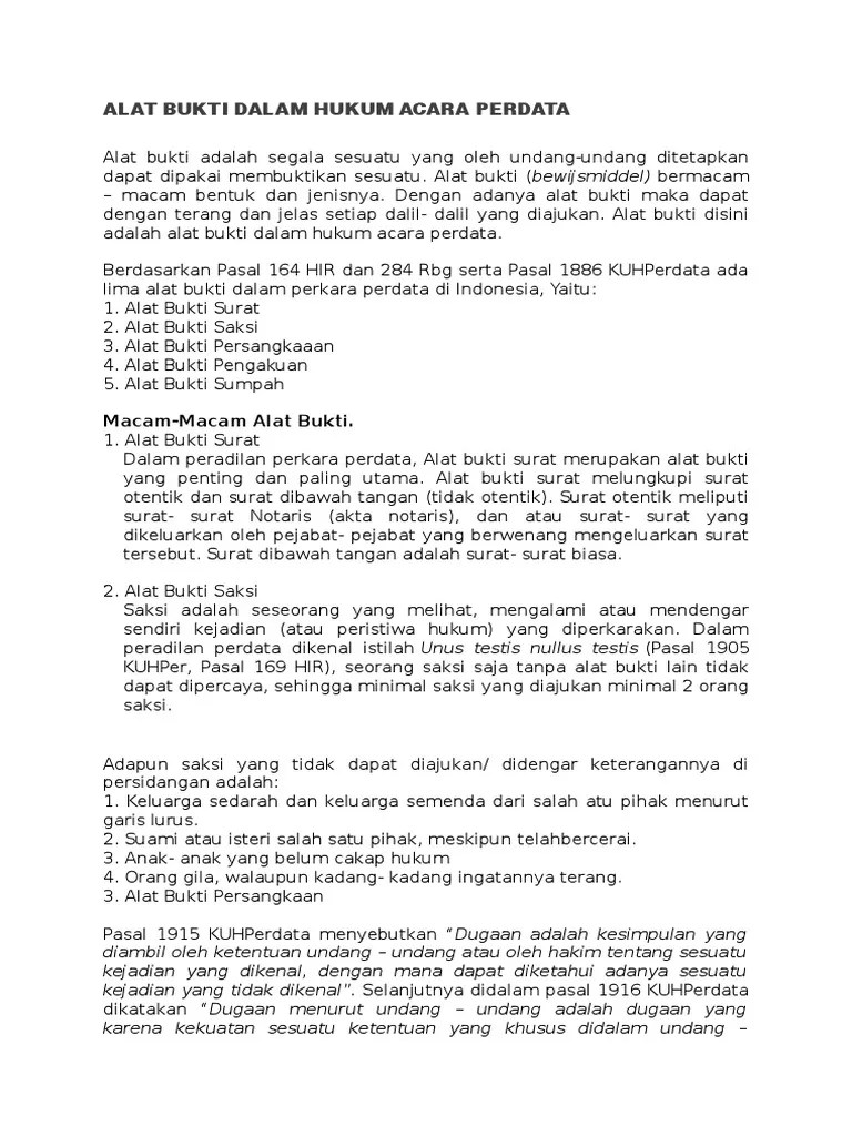 Alat Bukti Dalam Hukum Acara Perdata | PDF