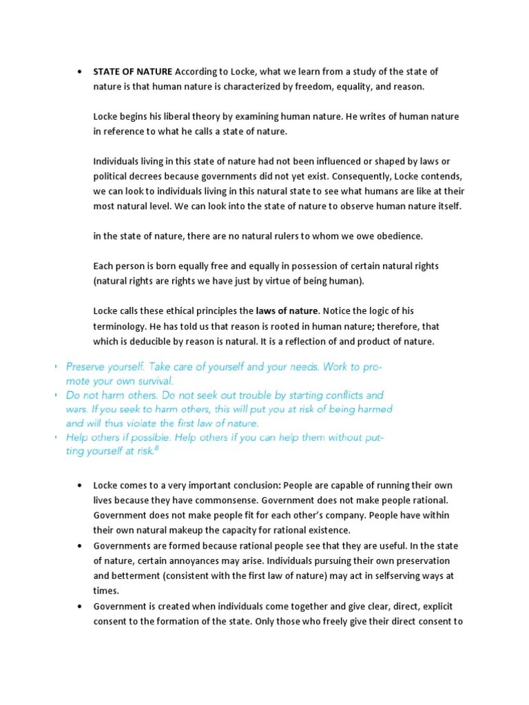 STATE OF NATURE According To Locke PDF State (Polity) John Locke