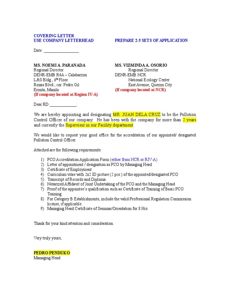 PCO Appointment and Letter of Request