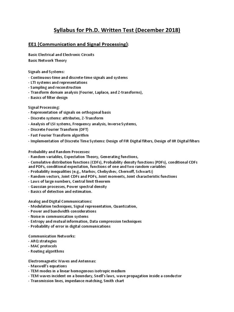 Syllabus For Ph.D. Written Test (December 2018) EE1