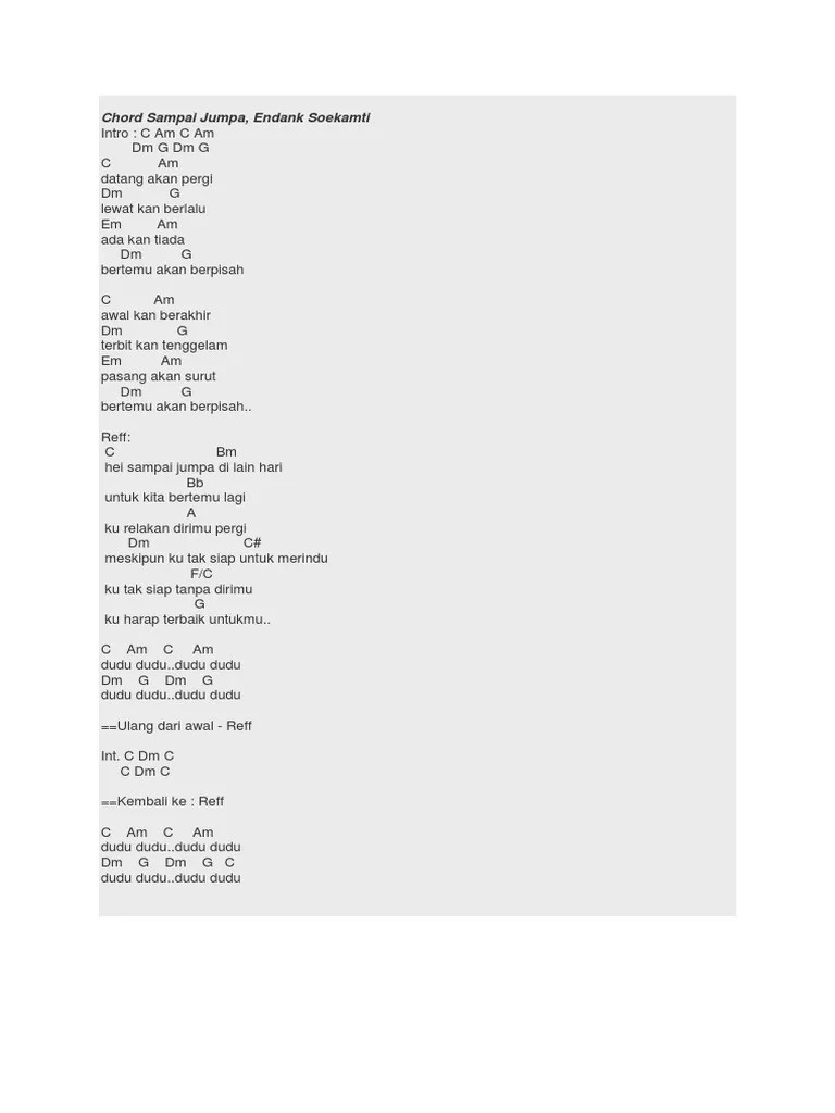 Kunci Gitar Lirik Lagu Endank Soekamti Sampai Jumpa