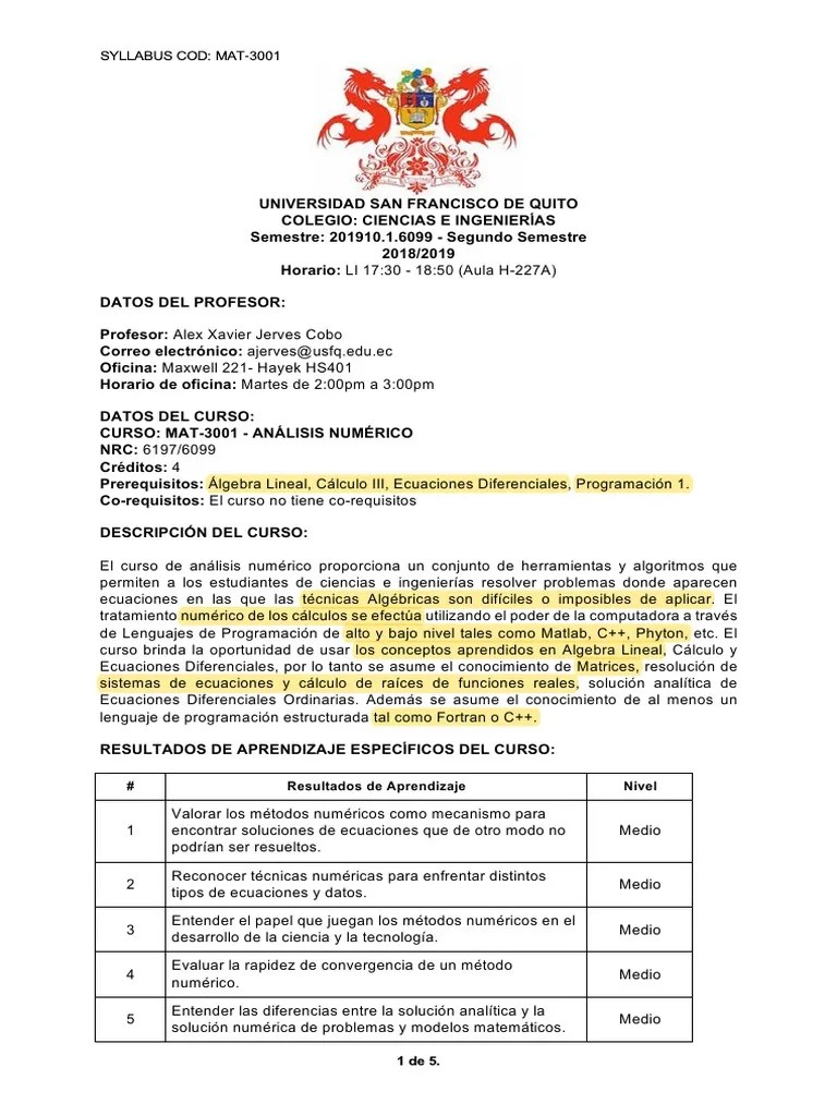 Numerical Analysis Syllabus PDF PDF Ecuaciones diferenciales