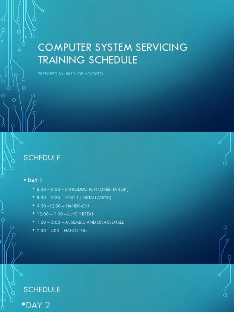 Computer System Servicing Training Schedule PDF