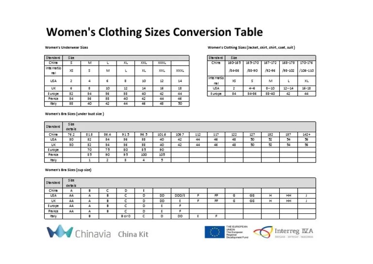 Women's Apparel Size Conversion Chart: A Comprehensive Guide to Women's