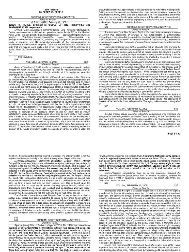 Perez vs. People PDF Barker V. Wingo Due Process Clause