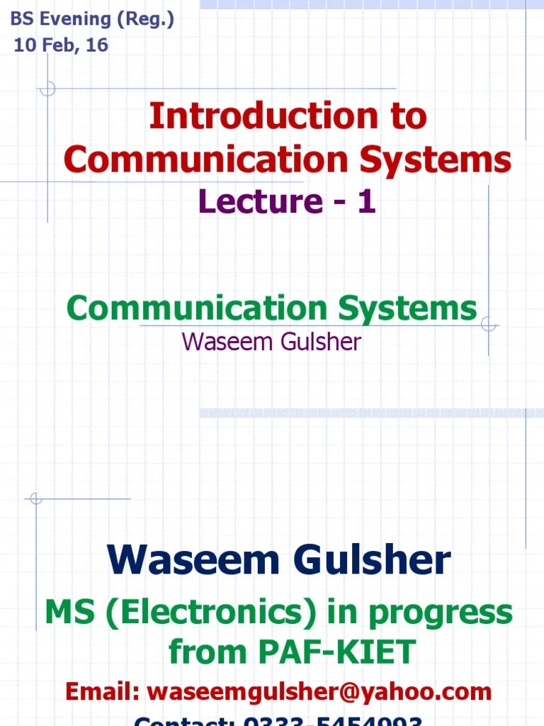 Introduction To Communication Systems Lecture 1 PDF Transmitter Radio