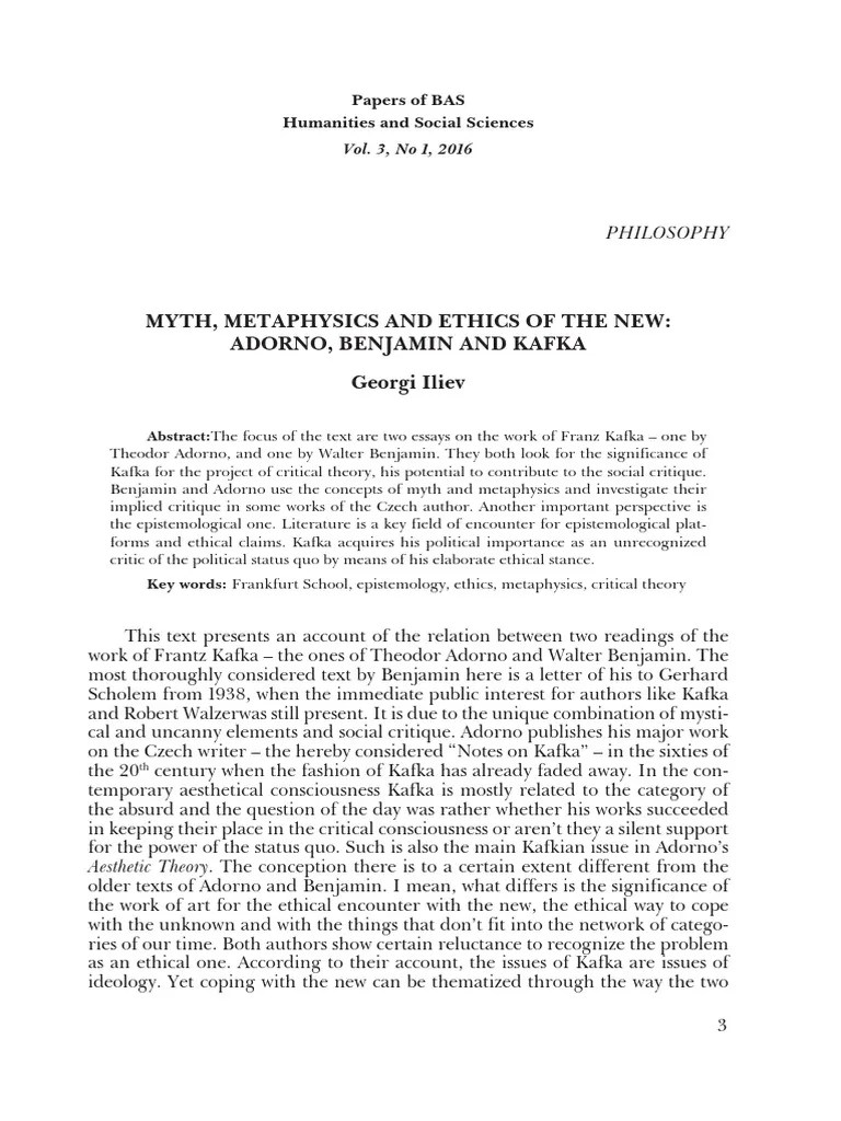 Kafka Adorno Benjamin PDF Transcendence (Philosophy) Theodor W