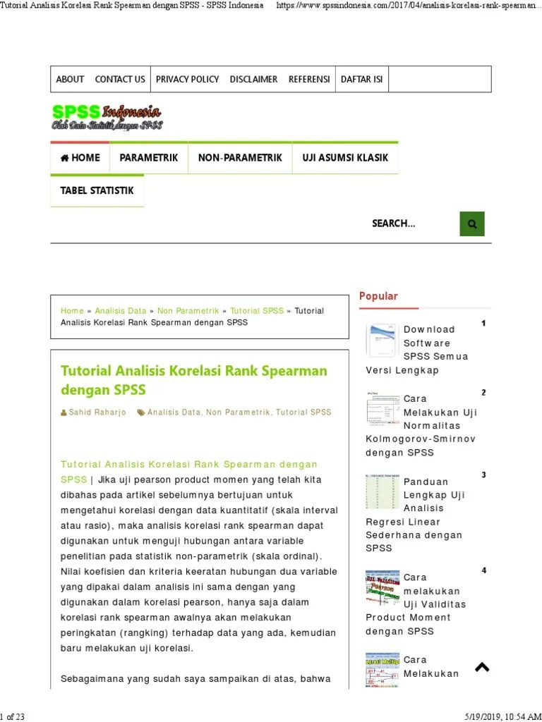 Tutorial Analisis Korelasi Rank Spearman Dengan SPSS SPSS Indonesia