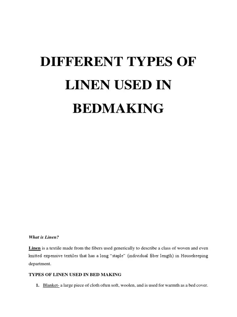 Different Types of Linen Used in Bedmaking PDF Mattress Pillow