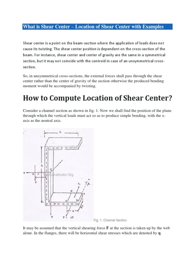 What Is Shear Center PDF Bending Shear Stress