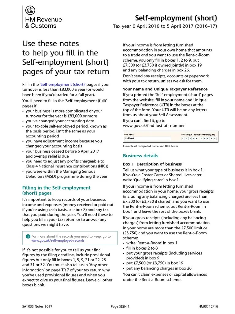 SelfEmployment Tax Return Guidance Instructions for Completing the SelfEmployment (Short