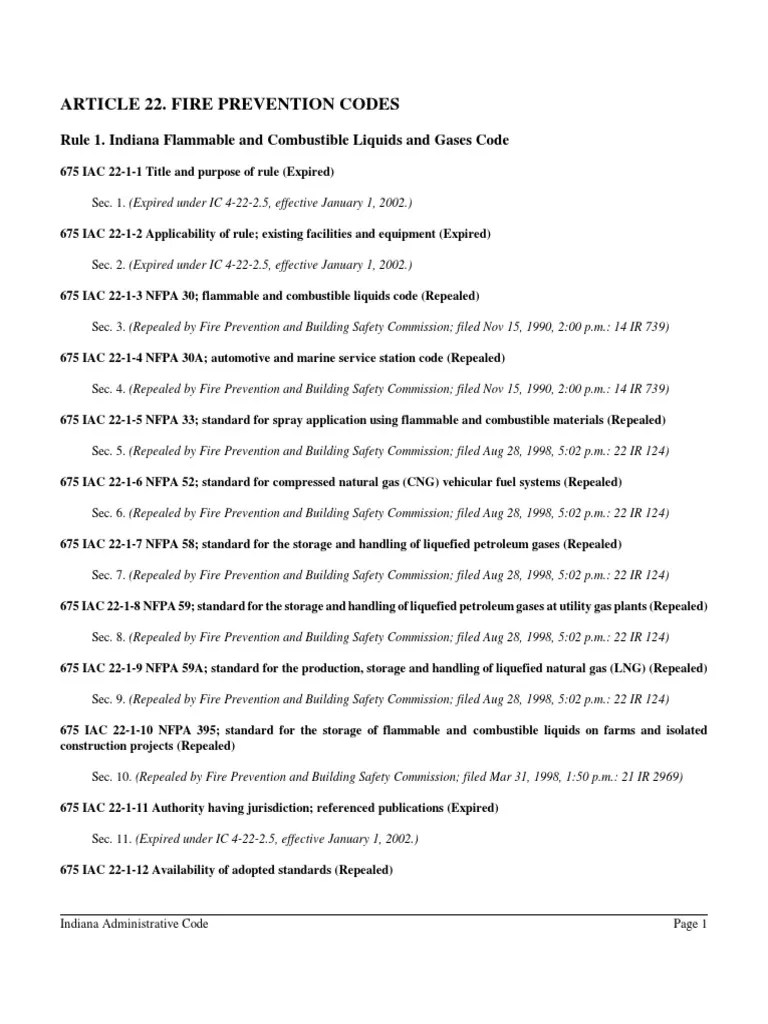 675 IAC 22 Fire Prevention Codes PDF Fire Safety Fires